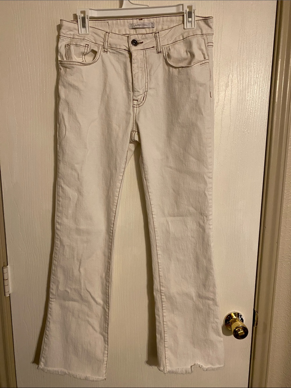 Lauren Vidal Cream Flare Jeans with Frayed Hem